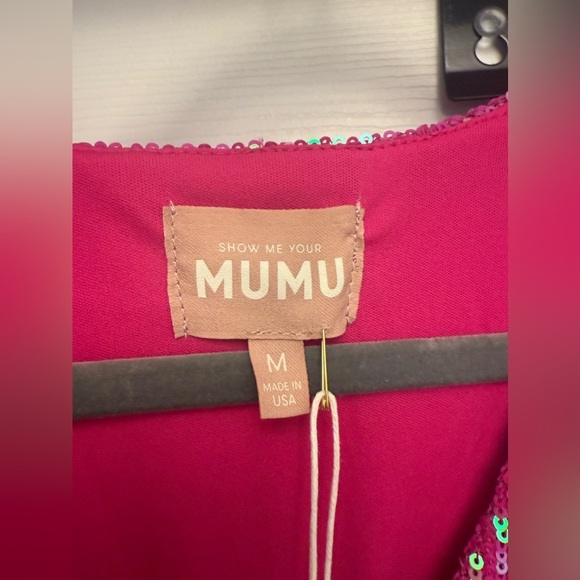 NWT Show Me Your MuMu Party Hop Hot pink disco Sequin Ruched Mini Dress Sz M - Picture 3 of 5